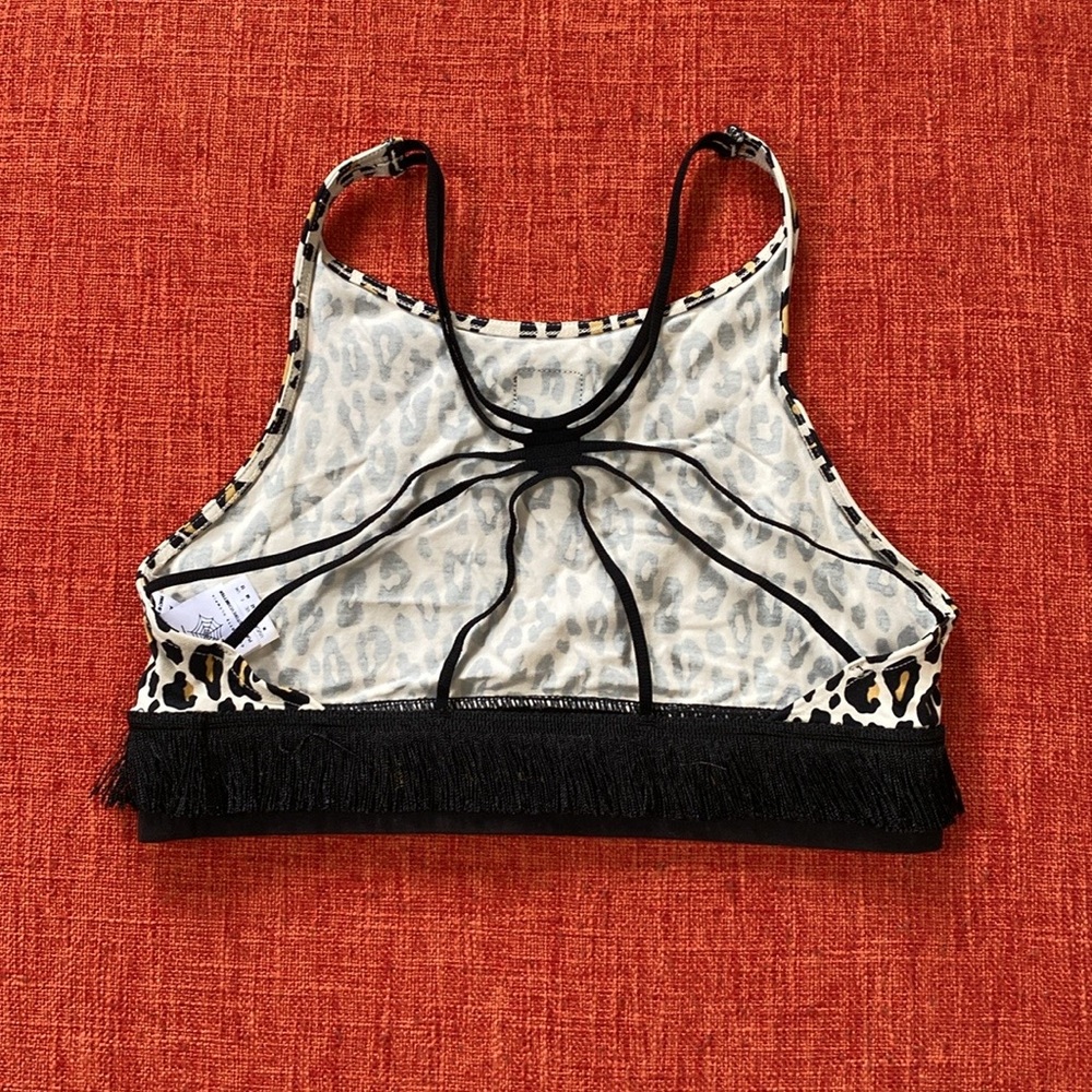 Charlotte Olympia x Puma Leopard Print Black Fringe Crop Top Sports Bra - Picture 6 of 10